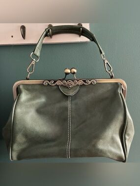 Green Vintage-Style Frame Satchel Handbag